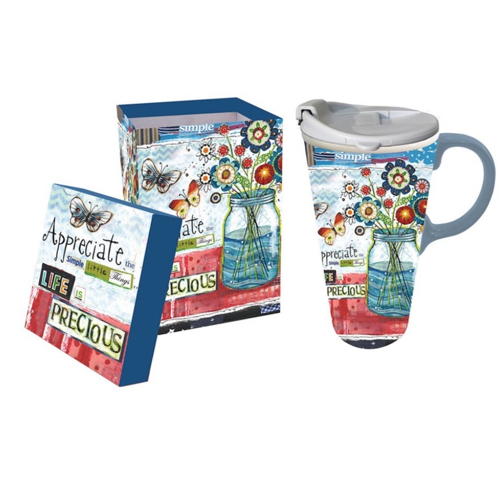 Cypress Home-“Life is Precious” Inspirational ceramic mug  gift box set 17oz NWT
